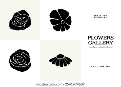 Mulher com flores linocut Desenho. Figura feminina ilustração minimalista. Moderna linha de moda desenho de arte para o logotipo de beleza, decoração de parede, Moda Impressão Mínima, Cartaz, Mídia Social. 