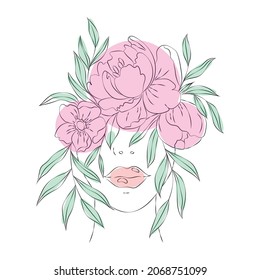 woman with flowers on her head	
