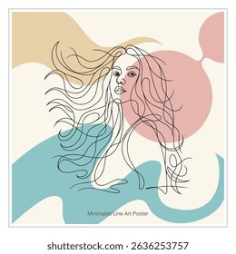 Woman with Flowing Hair Line Art. Feminime Minimalist Abstract