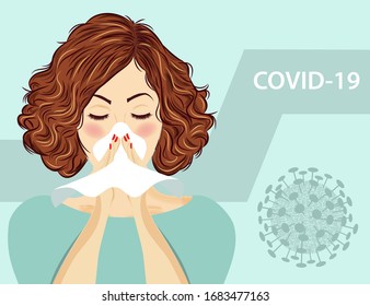 woman with flu. Coronavirus disease, Covid-19. Vector
