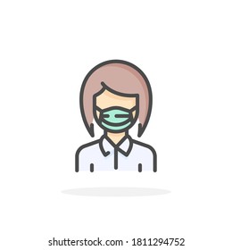 Woman in flu mask icon in filled outline style. For your design, logo. Vector illustration.