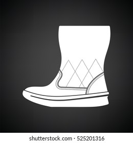 Woman fluffy boot icon. Black background with white. Vector illustration.