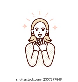 A woman is fluttering with happy news. Clip art of a girl with a sparkling expression.