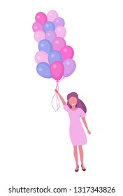 woman flying with colorful air balloons happy women day 8 march international holiday concept female character full length vertical white background flat