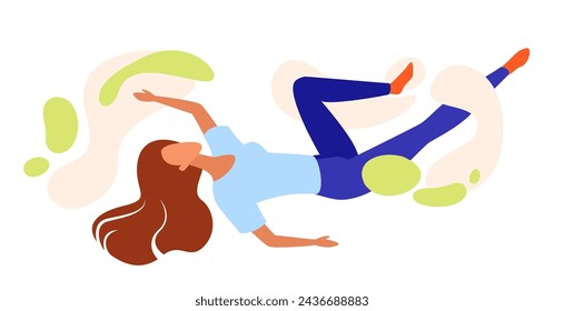 Woman flying in dreams and inspiration clouds, female daydreamer levitating vector illustration