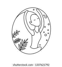 Woman flying. Nature scenery and activity. flat icon design. black and white vector illustration on white background.