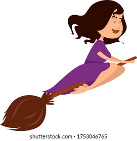 Woman flying on broom , illustration, vector on white background