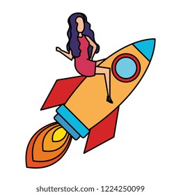 woman flying in rocket start up