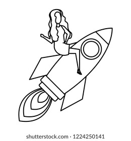 woman flying in rocket start up