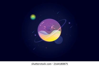 Woman flying in the universe