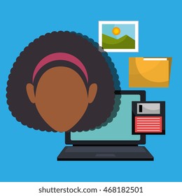 woman folder floppy laptop vector illustration graphic