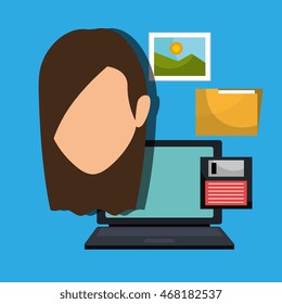 woman folder floppy laptop vector illustration graphic