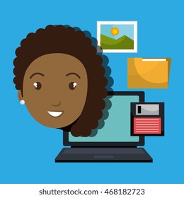woman folder floppy laptop vector illustration graphic