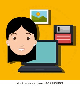woman folder floppy laptop vector illustration graphic