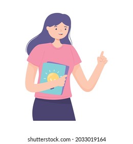 mujer con un icono de carpeta aislado