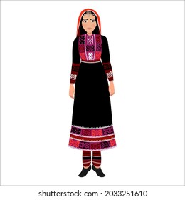 Woman in folk national Afghan costume. Vector illustration