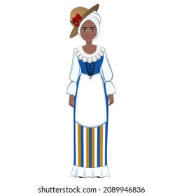 Woman in folk national Barbados costume. Vector illustration