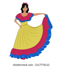 Woman in folk national Colombian costume. Vector illustration