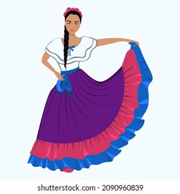 Woman in folk national Costa rica costume. Vector illustration