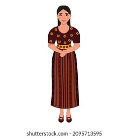 Woman in folk national Guatemalan costume. Vector illustration