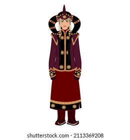 Woman in folk national Mongolian costume. Vector illustration