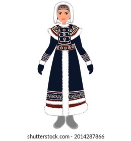 Woman in folk national Yakut costume. Vector illustration