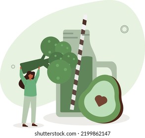 Woman follow vegan diet healthy eating concept vector illustration