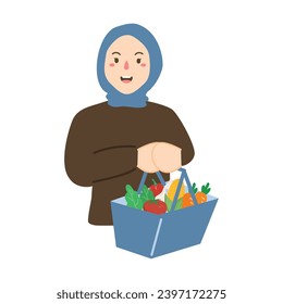 Woman with Food Basket at Grocery