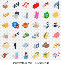 Woman food icons set. Isometric style of 36 woman food vector icons for web for any design
