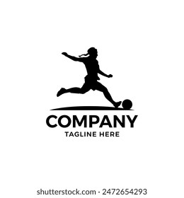 Woman Footbal Logo Design. Girl Soccer team vector illustration.