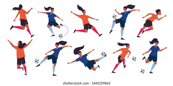 Woman football league. Girl power. Women soccer players team. Sport vector illustration.