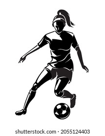 Woman Football Player, Shadowed Illustration