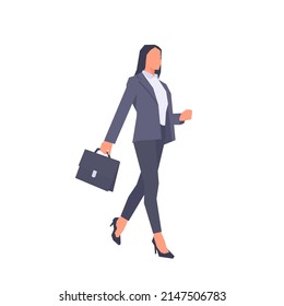 Woman in formal suit holding briefcase simple flat vector character illustration.