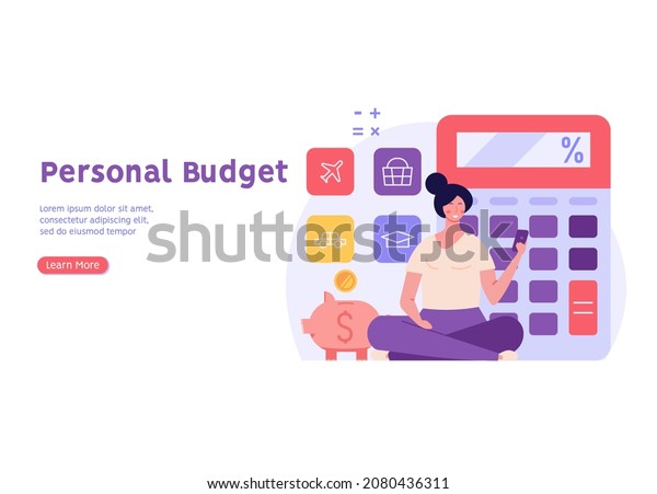 Woman forms the\
family budget, divides the items of expenditure. Concept of budget,\
finance control, date, finance, personal budget, family money.\
Vector illustration in flat\
design