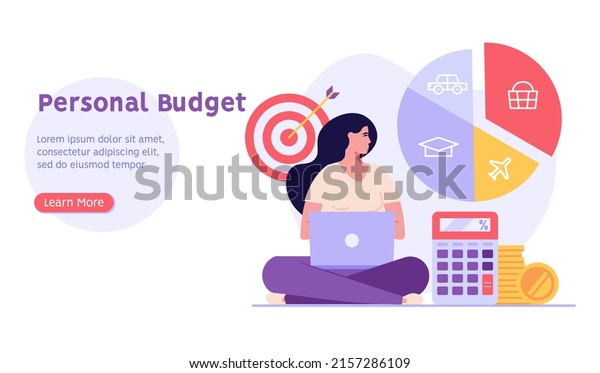 Woman forms the
family budget, divides the items of expenditure. Concept of budget,
finance control, date, finance, personal budget, family money.
Vector illustration in flat
design