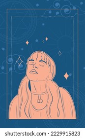 Woman fortune teller character esoterism sketch icon Vector illustration