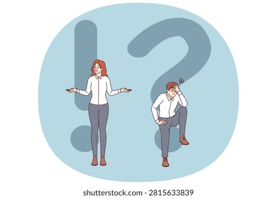 Woman found answer to question tormenting man, after much thought and reading FAQ. Concept of using instructions to find answer and solve problems, that cause stress and confusion.