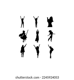 woman freedom set silhouette creative design