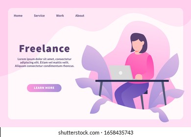 woman freelance or freelancer work on laptop on desk table for website template or landing homepage