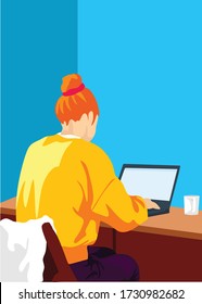 woman freelancer work from home in flatt design 