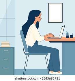 Woman Freelancer working from home on a laptop