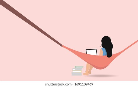 woman freelancers working on laptops and computers at home. People at home in quarantine. Vector flat style illustration
