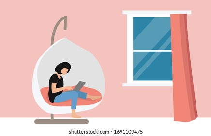 woman freelancers working on laptops and computers at home. People at home in quarantine. Vector flat style illustration