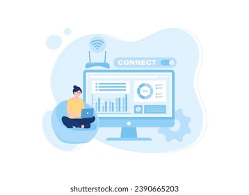 a woman freelancing in the home trending concept flat illustration