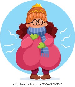 
Woman Freezing Outdoors Wearing Warming Clothing Vector Cartoon. Sad girl suffering from cold outdoors in wintertime
