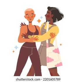 Woman Friend Hugging Meeting Each Other Feeling Joy Vector Illustration