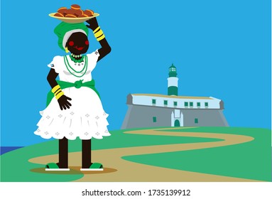 Woman in front of the "Barra Lighthouse" in salvador city