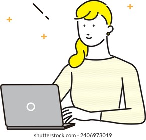 Woman in front of a computer - upper body - business woman icon - simple vector illustration material