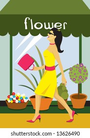 Woman in front of the flowery