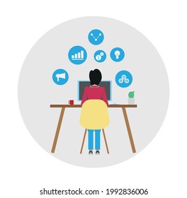Frau vor ihrem Computer, die seo macht